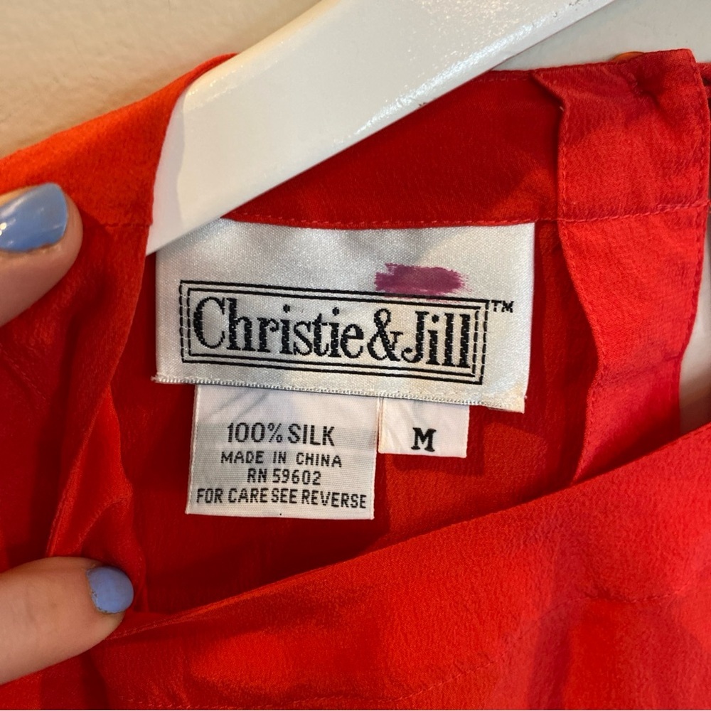 Christie & Jill Top 100% Silk Red Vintage Medium - Picture 3 of 5